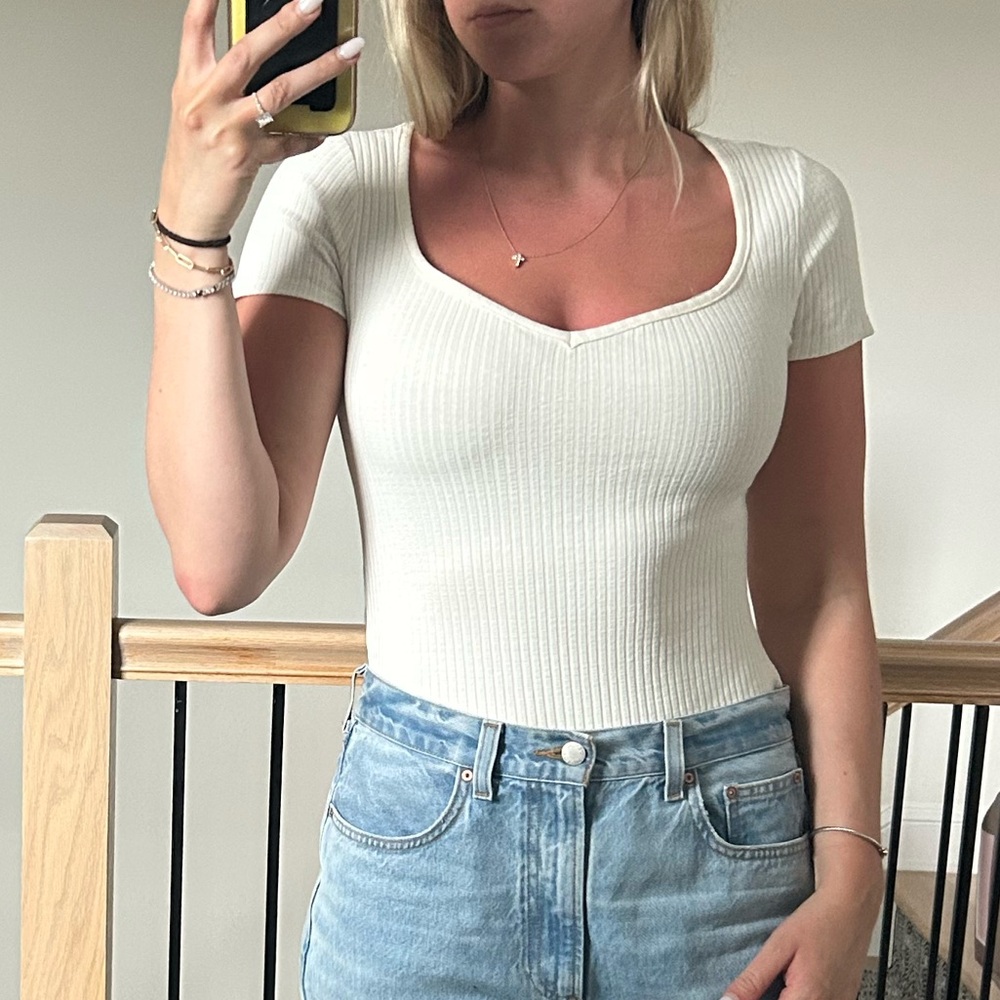 Zara Cream Ribbed Scoop Neck Tank Top